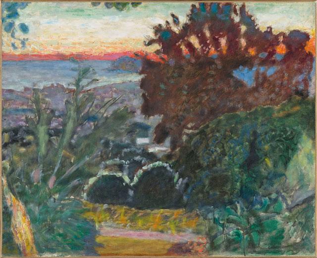 Pierre Bonnard. Paysage, soleil couchant (Landscape at sunset), c1923. Oil on canvas, 59 x 72.5 cm. Musée Bonnard, Le Cannet, gift from the Fondation Meyer pour le développement culturel et artistique, permanent loan from the musée d’Orsay, Paris. © Adagp, Paris 2016. © RMN-Grand Palais (musée d'Orsay) / Hervé Lewandowski.