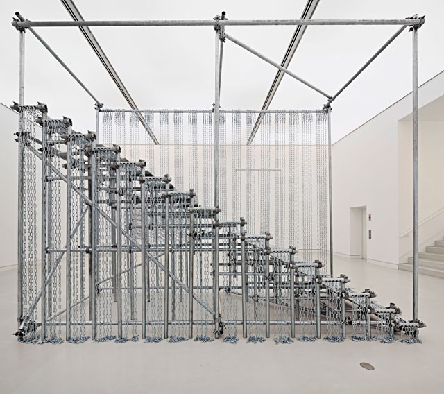 Monica Bonvicini. Scale of Things (to come), 2010. Galvanized steel pipes, galvanized plates and chains, clamps, 393 x 192 x 485 cm approx. © Monica Bonvicini.