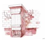 Andràs Böröcz. <em>Home Sweet Home (Outhouse drawings)</em>, 2006. 24 drawings, Ink and wash on paper 9 x 12 in. Courtesy Adam Baumgold Gallery.