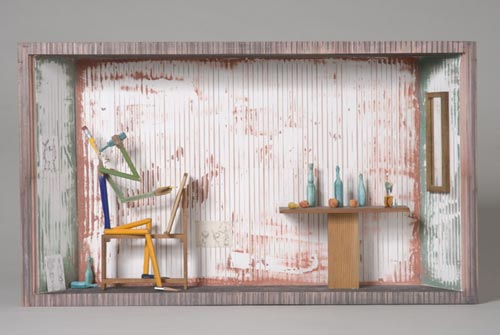 Andràs Böröcz. <em>Still Life</em>, 2006. Carved pencils, mixed media construction. 14 x 24 1/2 x 4 in. Courtesy Adam Baumgold Gallery.