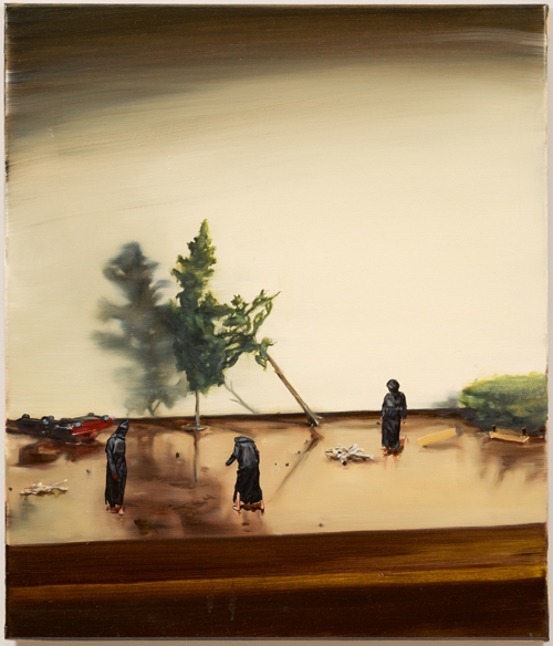 Michaël Borremans. Black Mould / Disaster, 2015. Oil on canvas, 32 3/4 x 28 in (83 x 71 cm). Courtesy David Zwirner, New York/London and Zeno X Gallery, Antwerp.