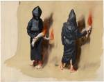 Michaël Borremans. Black Mould / Fiery Limbs, 2015. Oil on cardboard, 9 1/8 x 11 1/2 in (23 x 29.2 cm). Courtesy David Zwirner, New York/London and Zeno X Gallery, Antwerp.