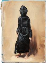 Michaël Borremans. Black Mould / Pogo, 2015. Oil on cardboard, 12 3/4 x 9 1/8 in (32.4 x 23 cm). Courtesy David Zwirner, New York/London and Zeno X Gallery, Antwerp.
