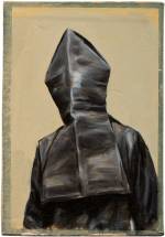 Michaël Borremans. Black Mould / Pogo, 2015. Oil on cardboard, 9 1/2 x 6 5/8 in (24.2 x 16.6 cm). Courtesy David Zwirner, New York/London and Zeno X Gallery, Antwerp.