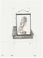 Lucian Freud. Untitled (Interior drawing, The owl), 1945. Pen and ink on paper, 54.5 by 40.5 cm. Private collection.