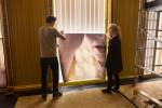 Maisie Broadhead installing her installation Peepers in the Music Room of the Royal Pavilion, Brighton, October 2014. Photograph © Matthew Andrews.