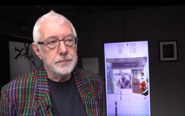 Paul Brown talking to Studio International at the opening of Brown & Son: Art That Makes Itself, Watermans Art Centre, London, April 2015. Photograph: Martin Kennedy.