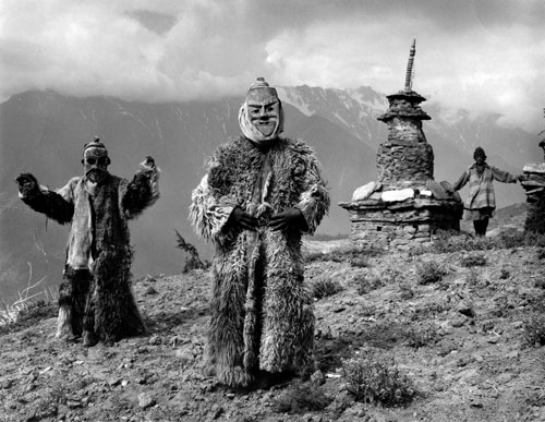 Kevin Bubriski<em>. Ritual Dancers, Limitang Village, Humla</em>, 1985. Gelatin silver print, 14 x 18 in. © Collection of Kevin Bubriski