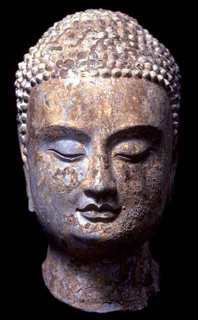 Head 
            of a Buddha, Northern Qi 550-577. Limestone, 23.5 x 0 cm. Qingzhou 
            Municipal Museum, Shandong Province. Photo © The State Administration 
            of Cultural Heritage, People's Republic of China