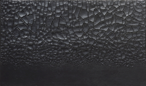 Alberto Burri. Grande cretto nero (Large Black Cretto), 1977. Acrylic and PVA on Celotex, 149.5 x 249.5 cm. Centre Pompidou, Paris, Musée national d’art moderne/Centre de création industrielle, Gift of the artist, 1978. © Fondazione Palazzo Albizzini Collezione Burri, Città di Castello/2015 Artists Rights Society (ARS), New York/SIAE, Rome. Photograph: © CNAC/MNAM/Dist. RMN-Grand Palais/Art Resource, New York.