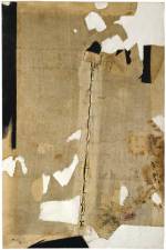 Alberto Burri. Lo strappo (The Rip), 1952. Oil, fabric, thread, pumice and Vinavil, 87 x 58 cm. Collezione Beatrice Monti della Corte. © Fondazione Palazzo Albizzini Collezione Burri, Città di Castello/2015 Artist Rights Society (ARS), New York/SIAE, Rome. Photograph: © Christie’s Image Ltd.