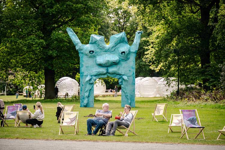 Hellmouth 5, 2025. Exhibition view, Monster Chetwynd, A Friends Making Machine, Courtesy: the artist and Middelheim Museum, Antwerp. Photo: Tom Cornille.