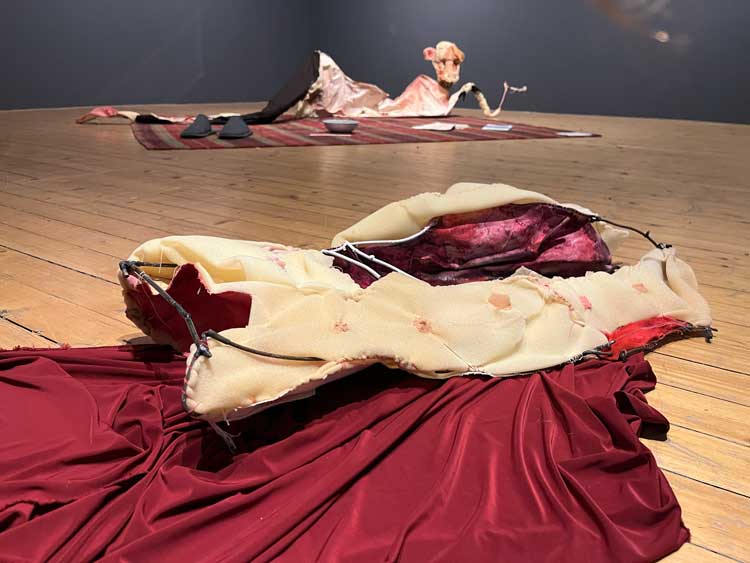 Kasia Oleśkiewicz, Memorial to Victims of Violence in Shared Spaces, (foreground), installation view, Any Body Home, part of Catalyst: Art as Activism, Summerhall Arts, Edinburgh, 31 January – 29 March 2026. Courtesy of the artist.