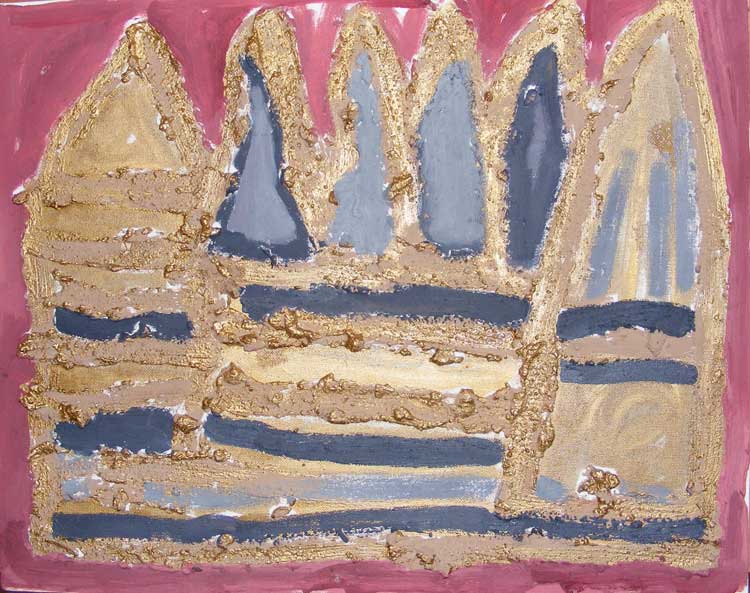 Janet McKenzie. Burning House 2008. Wood ash gold leaf oil on canvas, 50 x 70 cm. © The Artist.