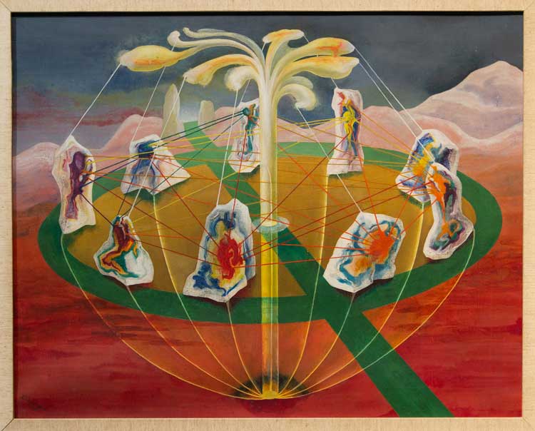 Ithell Colquhoun. Dance of the Nine Opals, 1942. The Sherwin Family Collection permanently housed at The Hepworth Wakefield (Wakefield, UK) © Spire Healthcare, © Noise Abatement Society, © Samaritans.