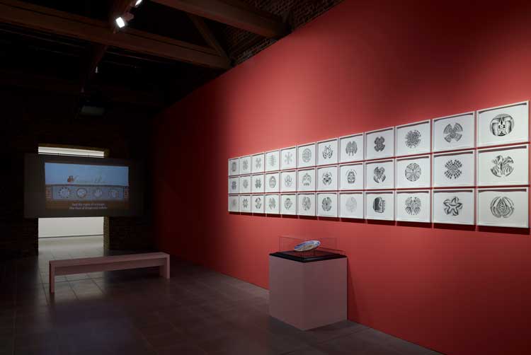 Myths, Legends and Silhouettes. Installation view, Judy Chicago: Revelations, 2024, Serpentine North. © Judy Chicago/Artists Rights Society (ARS), New York. Photo: Jo Underhill. Courtesy Judy Chicago and Serpentine.