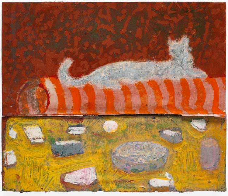 Andrew Cranston, Cat and cheeseboard, 2018. © Andrew Cranston. On loan from a private collection. Courtesy of the artist and Ingleby, Edinburgh. Photo: Andy Keate.
