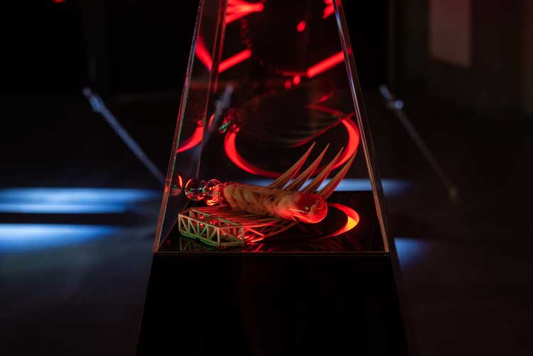 Zach Blas, Cultus, 2023. Installation view, arebyte, London. Photo: Max Colson.