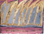 Janet McKenzie. Falling House, 2008. Wood ash, gold leaf and oil on canvas, 50 x 70 cm. © The Artist.