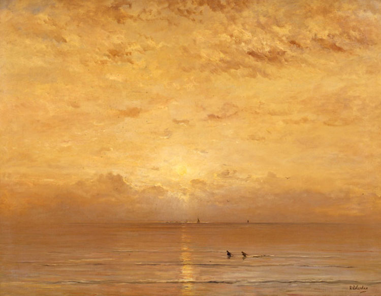 Hendrik Willem Mesdag. Sunset with Crabfishers, without year. Oil on canvas. Dordrechts Museum, art exchange with the artist 1902.