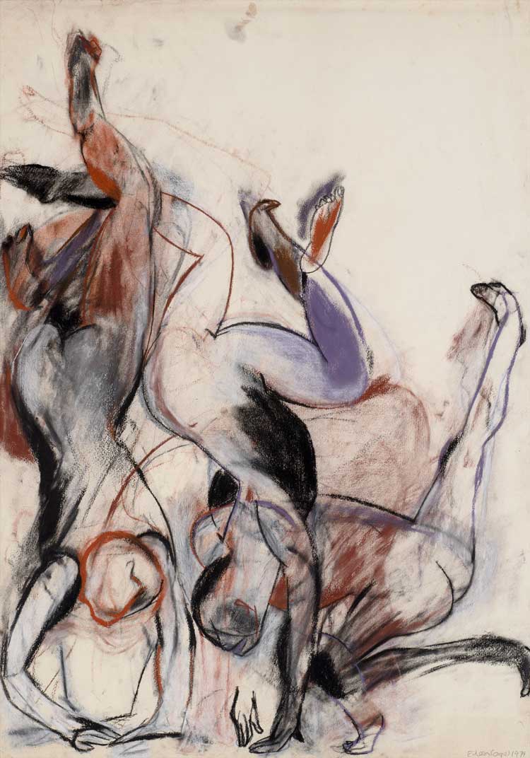Eileen Cooper, Handstand, 1977. Pastel and Conté on paper. Image courtesy the artist and Huxley-Parlour.