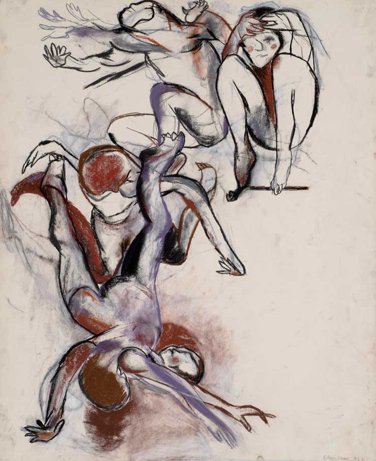 Eileen Cooper, Leap, 1977. Pastel and Conté on paper. Image courtesy the artist and Huxley-Parlour.