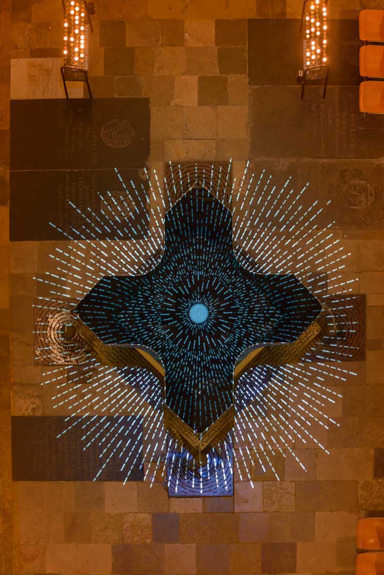 Bruce Munro, Star of Bethlehem, 2014. Courtesy of the Artist. Installation view Salisbury Cathedral. Photo: Ash Mills.