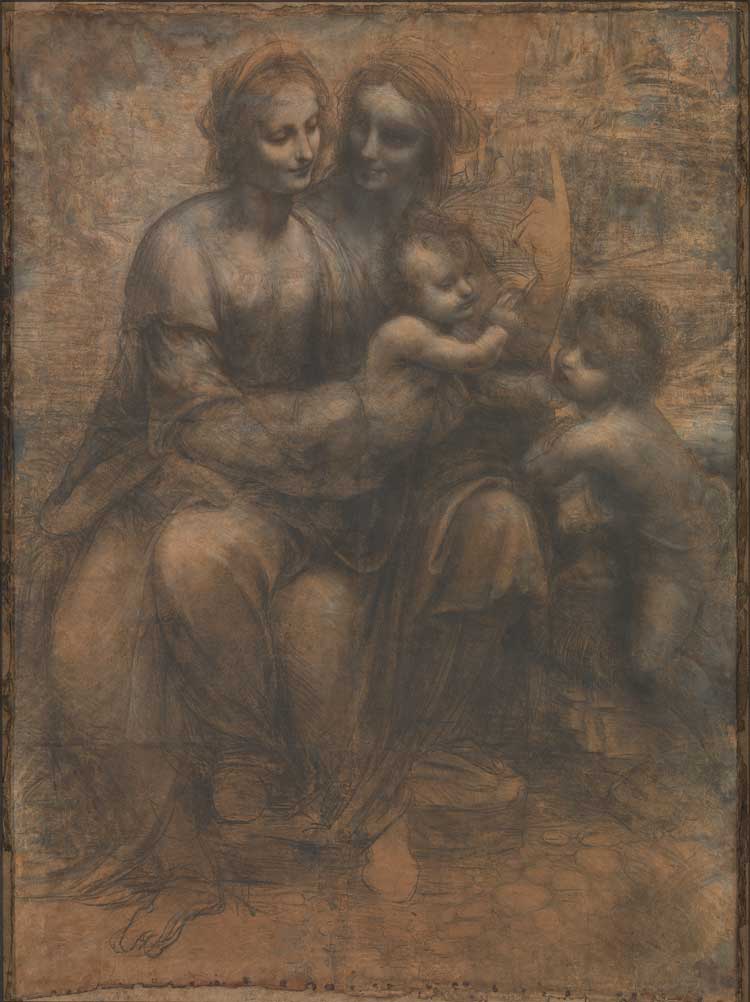 Leonardo da Vinci. The Virgin and Child with Saint Anne and the Infant Saint John the Baptist (The Burlington House Cartoon), about 1499-1500.