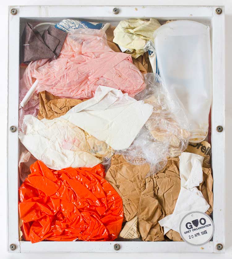 Grey Organisation. Waste Bin, contents of waste bin from Grand Street studio, New York, 1989.