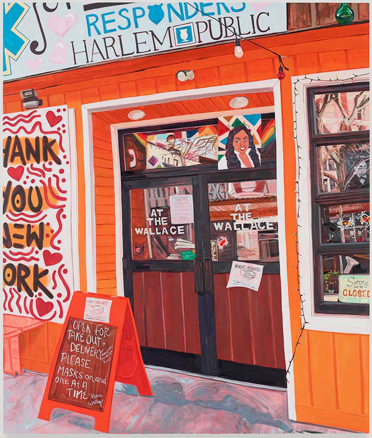 Jordan Casteel. Harlem Public, 2021. Oil on canvas, 238.7 × 203.2 × 3.8 cm (94 × 80 × 1.5 in). Photo: Todd-White Art, Courtesy Massimo de Carlo Gallery.