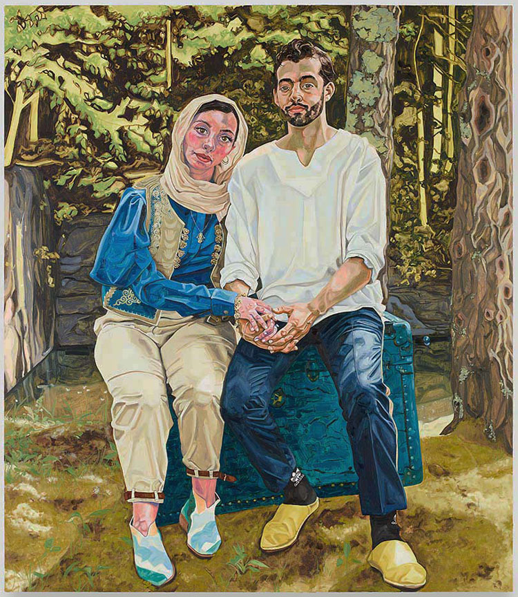 Jordan Casteel. Noor and Adam, 2021. Oil on canvas, 228.6 × 198.1 × 3.8 cm (90 × 78 × 1.5 in). Photo: Todd-White Art, Courtesy Massimo de Carlo Gallery.