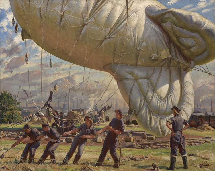 Laura Knight (1877-1970). A Balloon Site, Coventry, 1943. Oil on canvas. Imperial War Museum, London, UK / Bridgeman Images.
