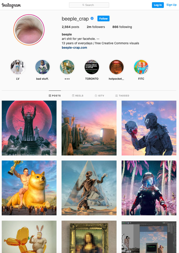 @beeple_crap, Instagram, screenshot, 19 March 2021.