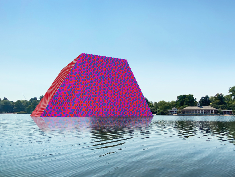 Christo & Jeanne-Claude, still for The London Mastaba AR (Hyde Park), 2020. Courtesy of Acute Art.