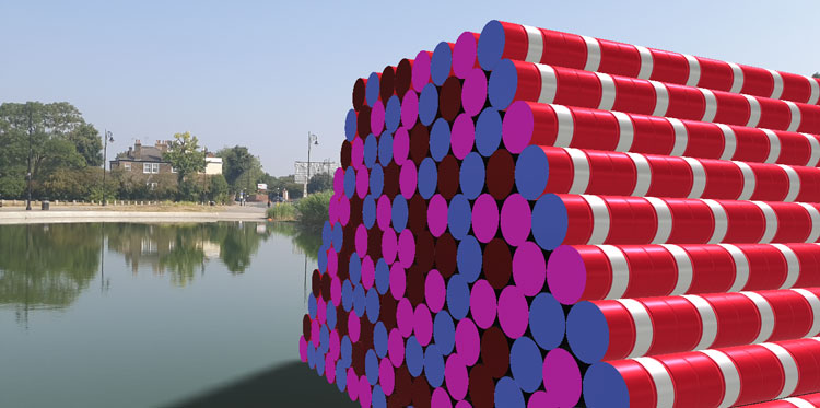 AR Mastaba in Acute Art app, Whitestone Pond, Hampstead Heath, London, 2020. Image: Juliet Rix.