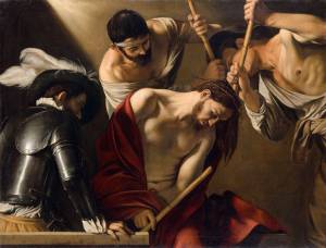 Michelangelo Merisi da Caravaggio, The Crowning with Thorns, Rome, c1603. Oil on canvas, 127 cm x 165.5 cm (50 x 65.2 in). Vienna, Kunsthistorisches Museum.