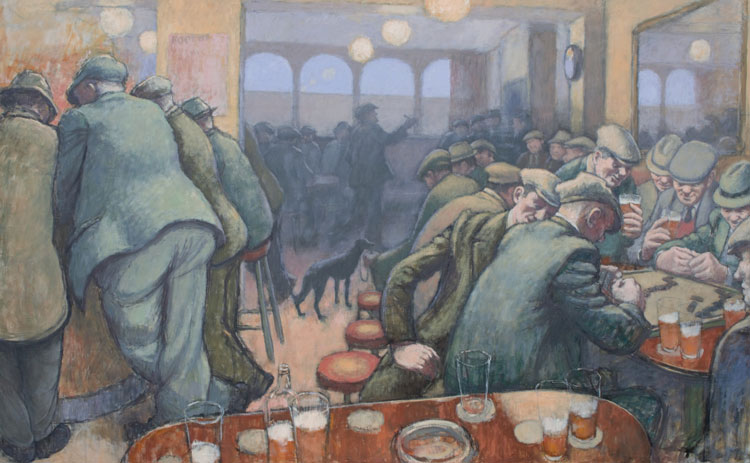 Norman Cornish. The Crowded Bar, undated. Oil on canvas, 121 x 196 cm. © Courtesy of Norman Cornish Estate.