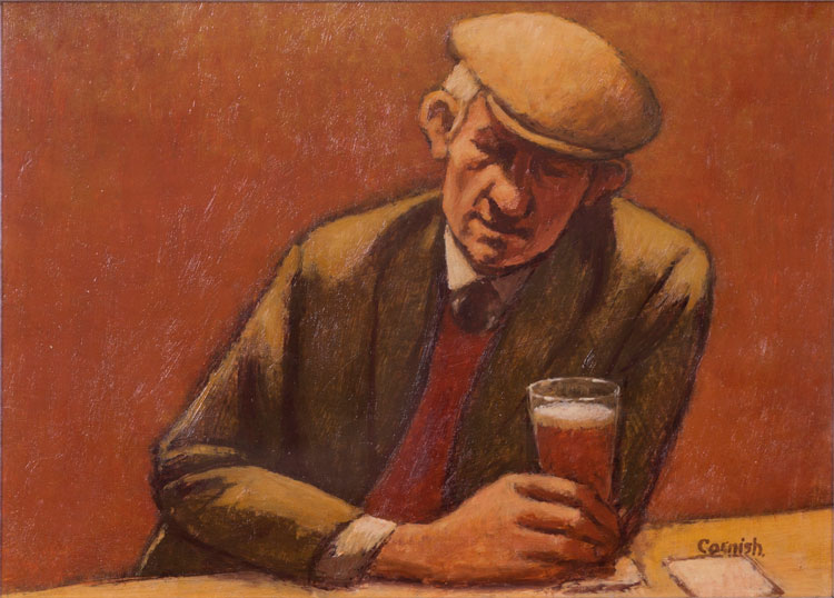 Norman Cornish. Man with Pint, undated. Oil on board, 14 x 21 cm. © Courtesy of Norman Cornish Estate.