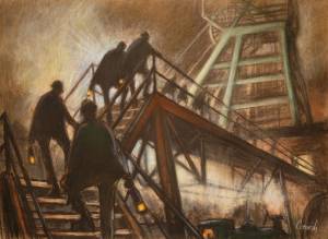 Norman Cornish. Gantry at Night, undated. Pastel on paper, 53 x 74 cm. © Courtesy of Norman Cornish Estate.