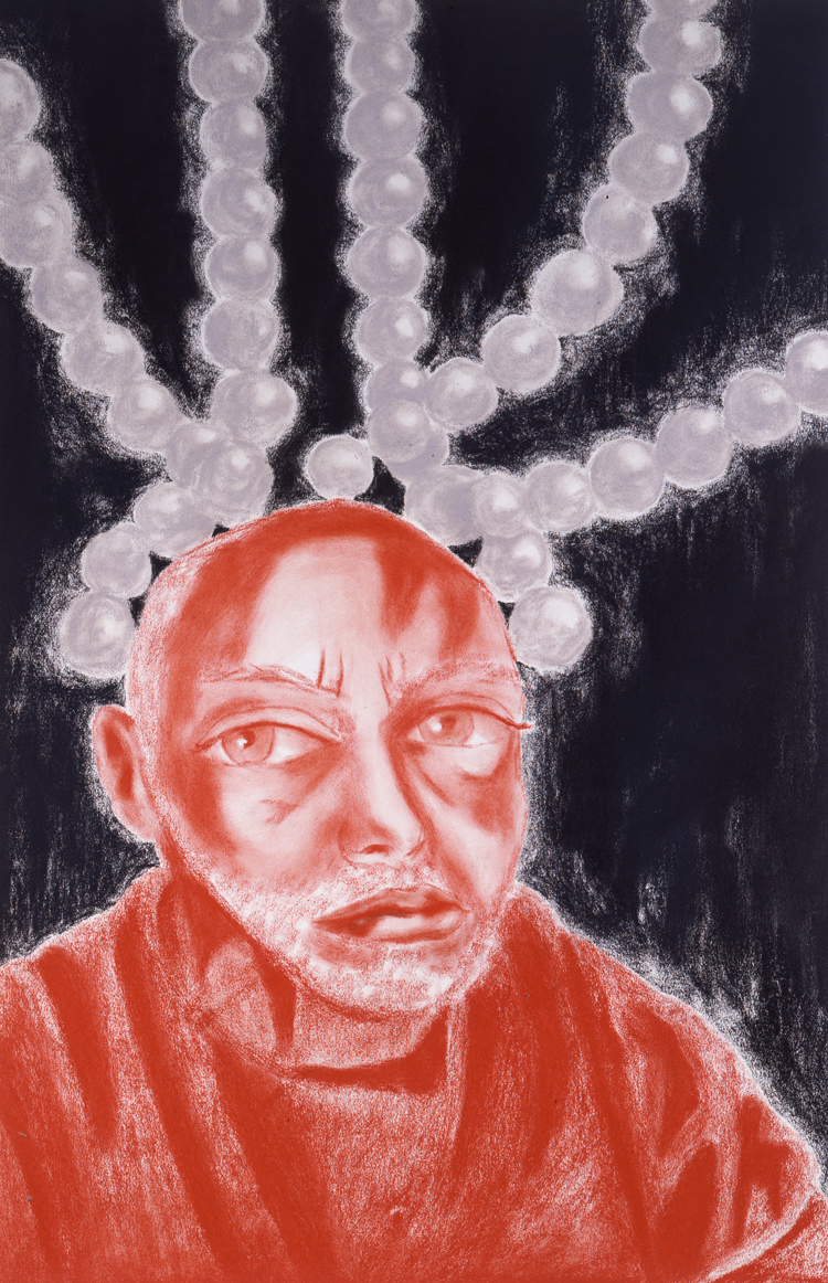 Francesco Clemente. Self-Portrait in White, Red and Black II, 2008. Pastel on paper, 40 3/16 x 26 3/16 in (102 x 66.5 cm). Collection of the artist, New York. Courtesy of Francesco Clemente Studio. Photo: Tom Powel Imaging.
