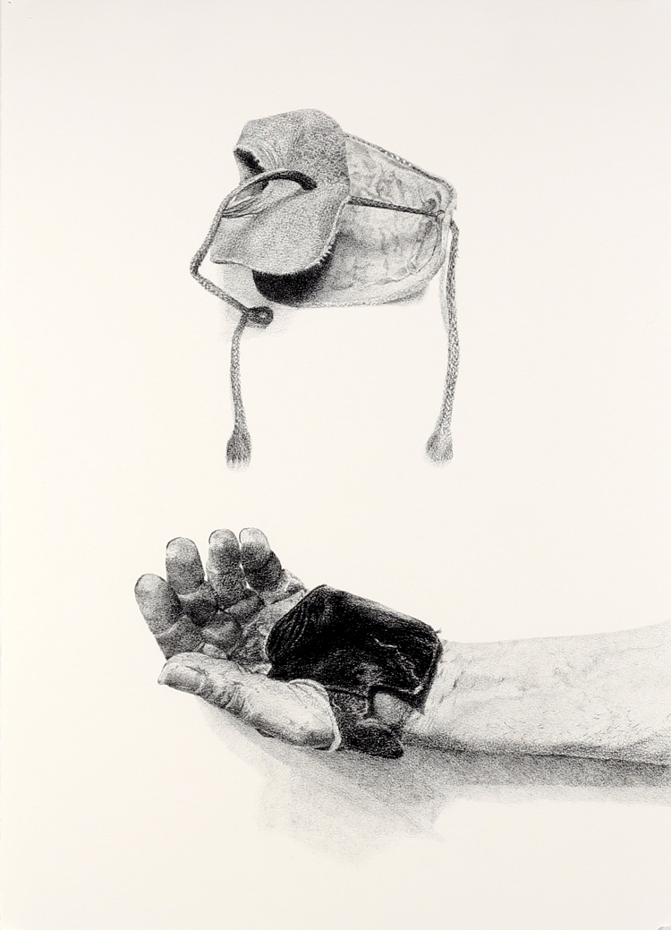 Berenice Carrington. Casting Leather, 2018. Charcoal on paper, 38 x 28 cm. Shetland Museum And Archives, UK. Photo: Berenice Carrington.