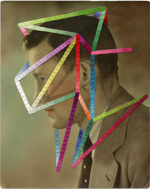 Julie Cockburn, The Welder, 2019. Hand embroidery on found photograph, 25.1 x 20.2 cm. © Julie Cockburn, courtesy of Flowers Gallery.