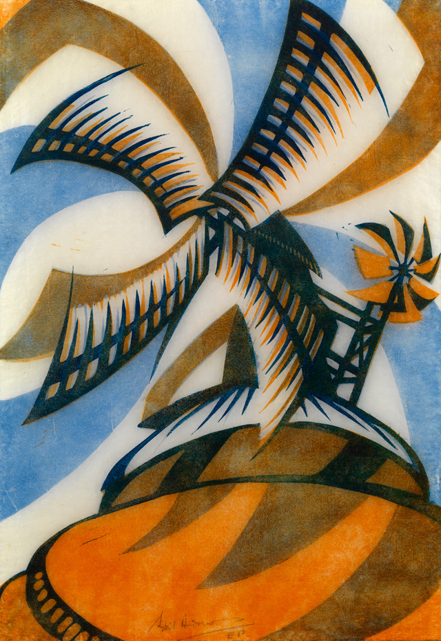 Sybil Andrews, The Windmill, 1933. Photo Osborne Samuel, London. © The Estate of Sybil Andrews.