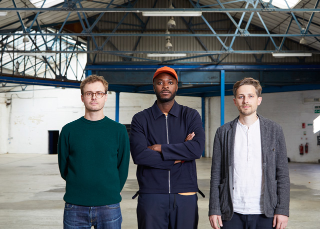 Pricegore’s Dingle Price and Alex Gore with artist Yinka Ilori. Photo: James Lyndsay.