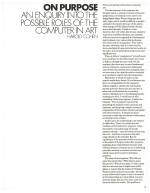 On Purpose: An enquiry into the possible roles of the computer in art. Studio International, Vol 187, No 962, January 1974, page 9.