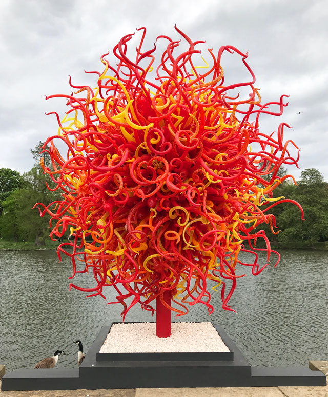 Dale Chihuly. Summer Sun, blown glass, 2010. Royal Botanic Gardens, Kew, London 2019. Photo: Anna McNay.