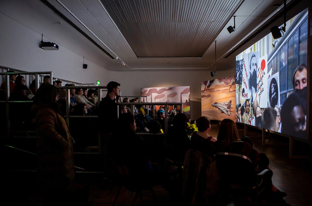 Phil Collins, Ceremony, 2018. Installation view, Cooper Gallery, Dundee, 2019. Photograph: Sally Jubb. Courtesy Shady Lane Productions.