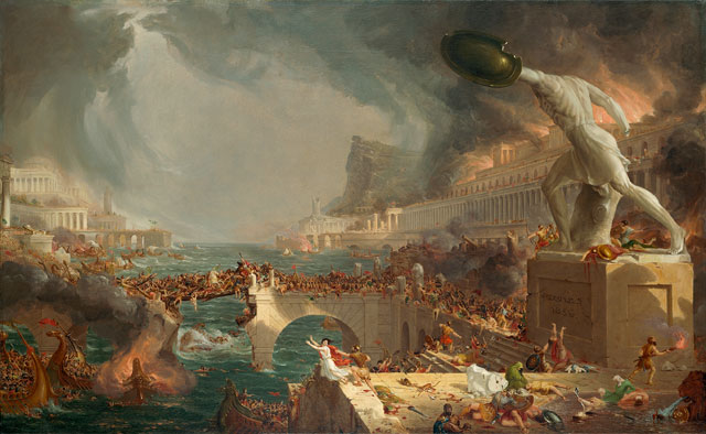 Thomas Cole. The Course of Empire: Destruction, 1836. Oil on canvas, 99.7 × 161.3 cm. Courtesy of the New-York Historical Society. © Collection of The New-York Historical Society, New York / Digital image created by Oppenheimer Editions.