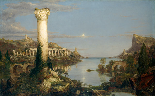 Thomas Cole. The Course of Empire: Desolation, 1836. Oil on canvas, 99.7 × 160.7 cm. Courtesy of the New-York Historical Society. © Collection of The New-York Historical Society, New York / Digital image created by Oppenheimer Editions.