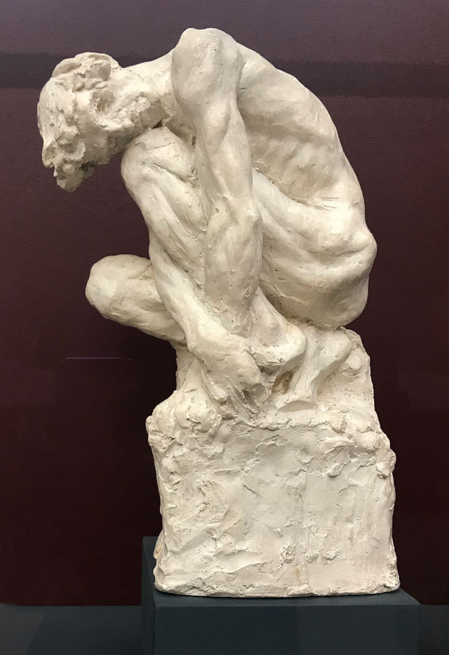 Camille Claudel. L’Homme penché (Man Leaning), c1886. Plaster, 43.2(h) x 16.5(w) x 28(d) cm. Roubaix, La Piscine-musée d'art et d'industrie André DiligentAcquired with the support of the Fonds du Patrimoine, the FRAM of the Hauts-de-France region, the Société des Amis and the Club des Mécènes de la Piscine and thanks to an exceptional sponsorship of the CIC Nord-Ouest
© Artcurial / DR. Photograph: Martin Kennedy.